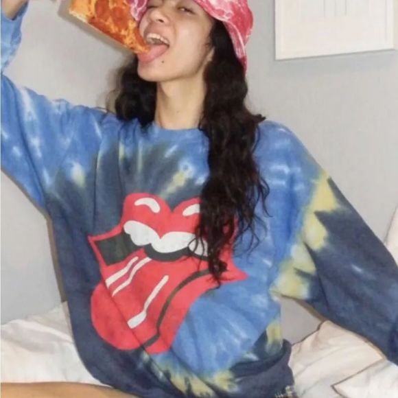 Urban Outfitters The Rolling Stones Tie Dye Crew Sweatshirt Sticky Fingers Blue - Picture 1 of 5